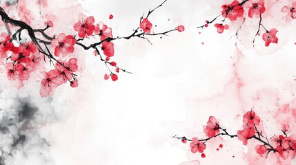 Chinese style ink wash flower painting