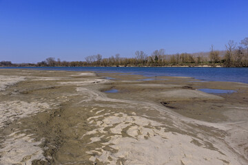 River Po panorama sun water sand beach