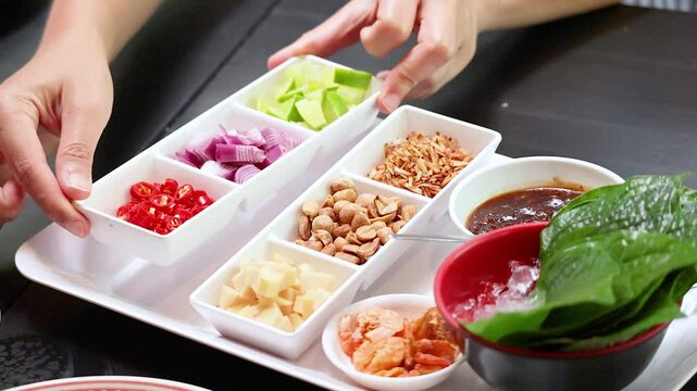 Preparing Miang Kham Savoury Leaf Wraps
