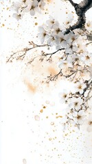 Naklejka premium Vertical Plum Blossom Ink Wash Floral Background
