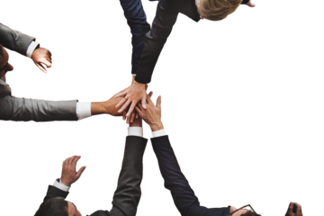 PNG diverse business people stacking hands together, transparent background