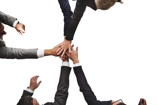 PNG diverse business people stacking hands together, transparent background
