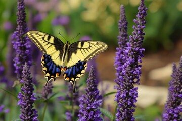 Obraz premium Butterfly S: Daytime Pollination Activity of Yellow Sulphur Butterfly on Purple Flowers in Westford, Massachusetts