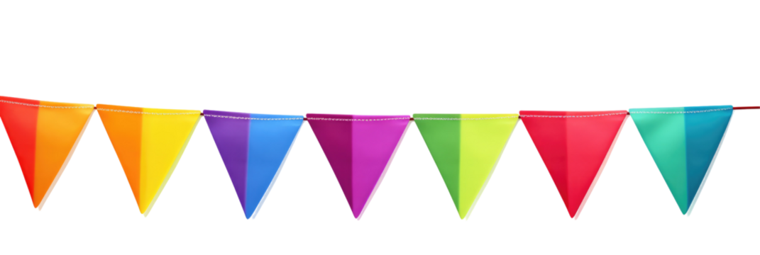 vibrant triangular bunting flags on transparent background