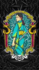 Fototapeta premium samurai girl illustration for t shirt design