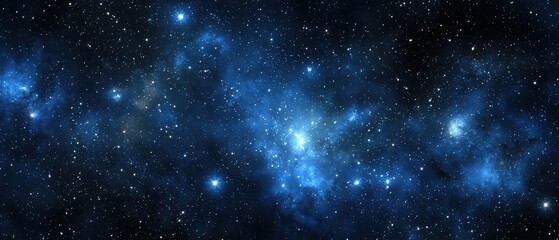 Naklejka premium A stunning cosmic scene filled with blue nebulae and twinkling stars, evoking the beauty and mystery of the universe.