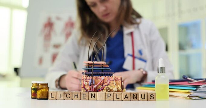 A medical professional studies Lichen Planus, highlighting key research tools and materials for better understanding