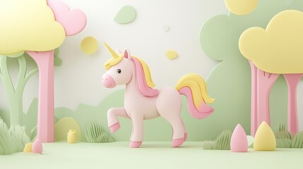 Pastel Unicorn in Fantasy Forest