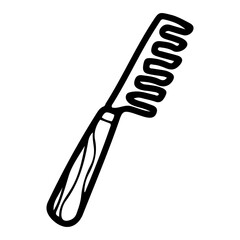 Pet comb. Hand drawn doodle. Accessory for grooming dog or cat fur. Animal health and beauty. Vector line art illustration.