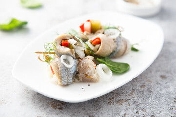 Rollmops herring with vegetables