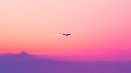 Airplane sunset flight mountains pink sky travel