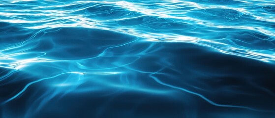 Fototapeta premium A serene view of shimmering blue water, showcasing gentle waves and reflections, evoking a sense of calm and tranquility.