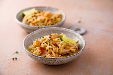 Rice and chicken and sweet chili sauce