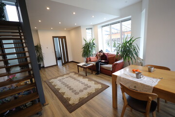 Fototapeta premium Mother and daughter kid indoors