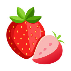 A whole strawberry with strawberry slice isolated on transparent background