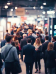 Busy Corporate Crowd Walking Through a Large Conference Hall