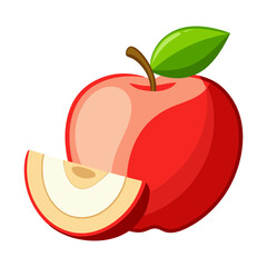 A whole apple with apple slice isolated on transparent background