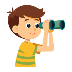 A boy looking through binoculars isolated on transparent background