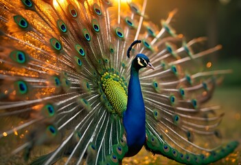 Obraz premium Shimmering Peacock Feathers in Sunset Glow
