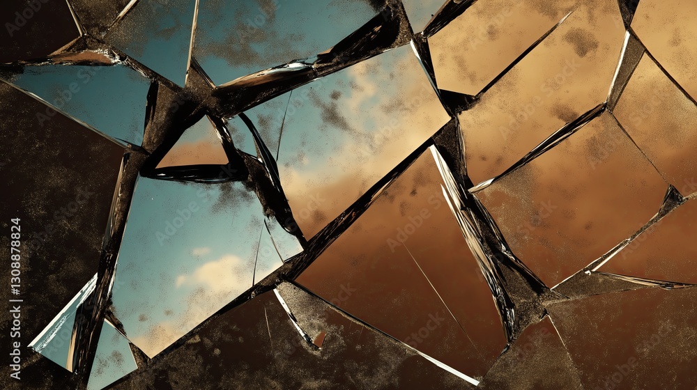 Poster a shattered mirror reflecting different parallel universes