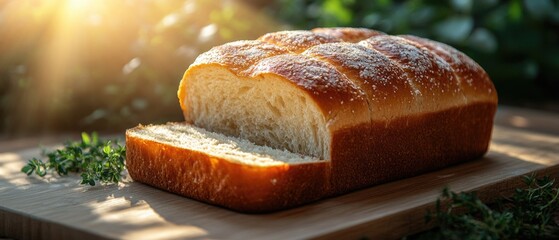 Fresh loaf of bread sitting on a clean cutting board, ready for use
