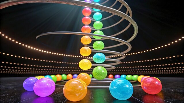 Colorful Spiral Display of Bouncing Balls in a Dynamic Motion Effect on Stage