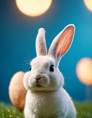 Obraz premium White Bunny on Blue Background