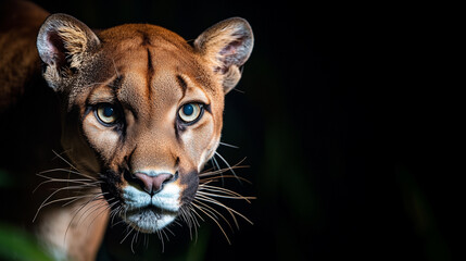 Fototapeta premium panther intense eyes glow in dark, showcasing its fierce gaze