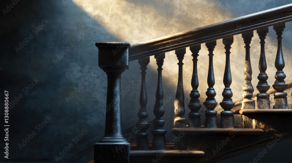 Poster a staircase lit by a single light source from above