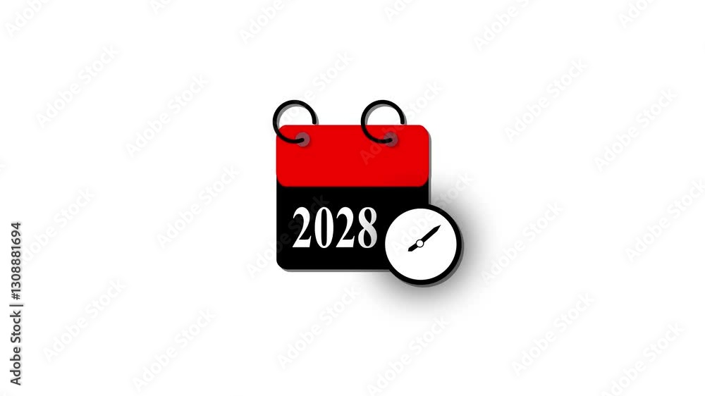 Poster 2028 calendar symbol icon animation.simple calendar with year concept.colorful calender design anima