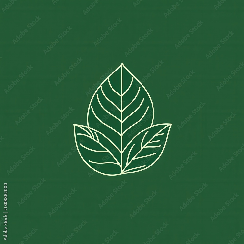 Poster minimalist basil leaf design featuring geometric line art in fresh green tones for herbal branding a