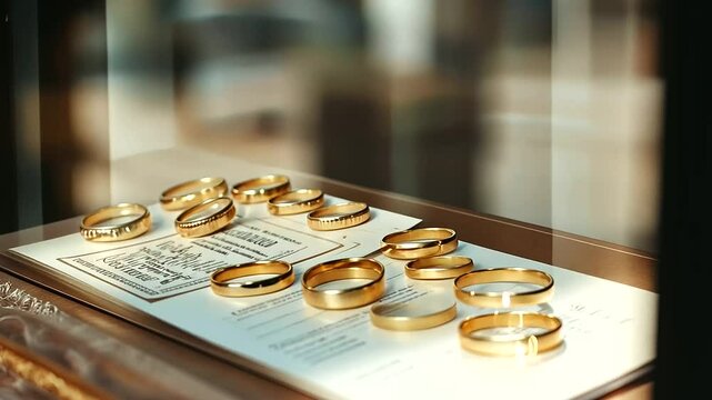Golden Jewelry in a Pawn Shop Display Window