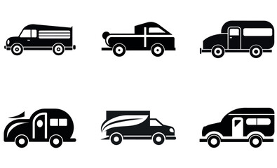 Simple Black and White Vector Illustration of Various Vehicles set design