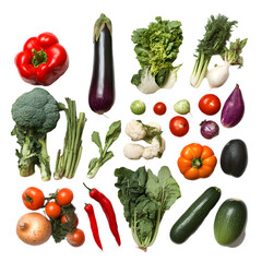 A Collection of Various Vegetables Placed on a White Background: A Colorful and Fresh Display of Healthy, Nutritious Produce Ready for Cooking