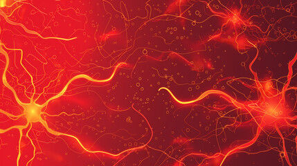 Brightly Lit Neuron Network in Abstract Red Glowing Background

