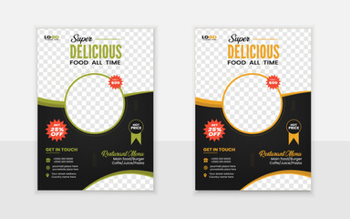 Modern Creative Resturant menu Flyer design Template with Circle type Green Orang and red shape.