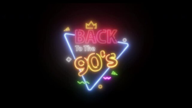 Animation of a neon sign reading back to the 90s. Perfect for nostalgic content, throwback videos, and retro themed designs.