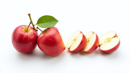 delicious branch red apples carefully white background smaller pieces