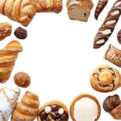 Assorted Bakery Items Corner Isolated on a White Background: A Delicious Collection of Fresh Pastries, Breads, and Treats Perfectly Displayed