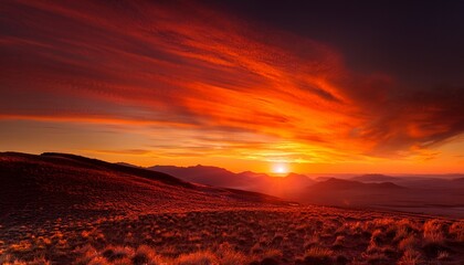 A stunning gradient from sunset orange to deep red, creating an energetic and captivating transition, evoking warmth, passion, and the dynamic energy of a fiery sky at dusk.
