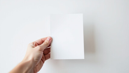 Obraz premium person holds small paper white backgroundout flyer