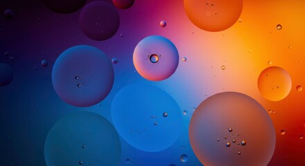 Abstract Oil and Water Mixture Colorful Bubbles Gradient Background Macro Photography