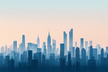 Fototapeta premium Growth mindset adaptability concept. City skyline silhouette at dawn with a gradient sky in soft hues.