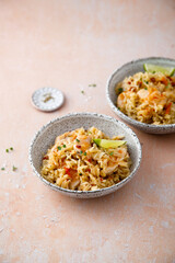 Rice and chicken and sweet chili sauce