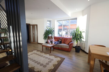 Mother and a child boy playing indoors 