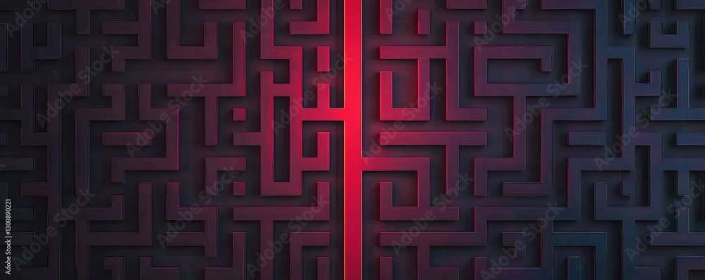 Poster strategic planning forecasting concept. intricate maze design with contrasting red and black colors 
