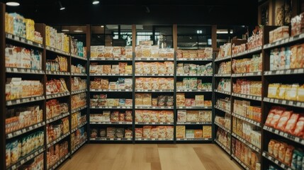 Fototapeta premium Grocery Aisles Filled with Snacks and Cereal