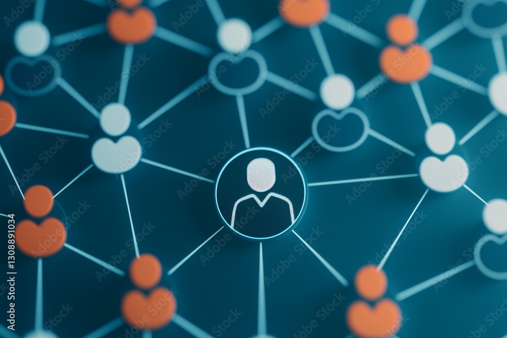 Poster digital collaboration coordination concept. network graphic illustrating interconnected users with v