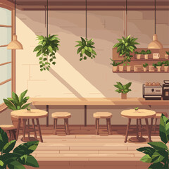 Fototapeta premium a kawaii inspired background image of a vibey cafe with cozy vibes and plants.