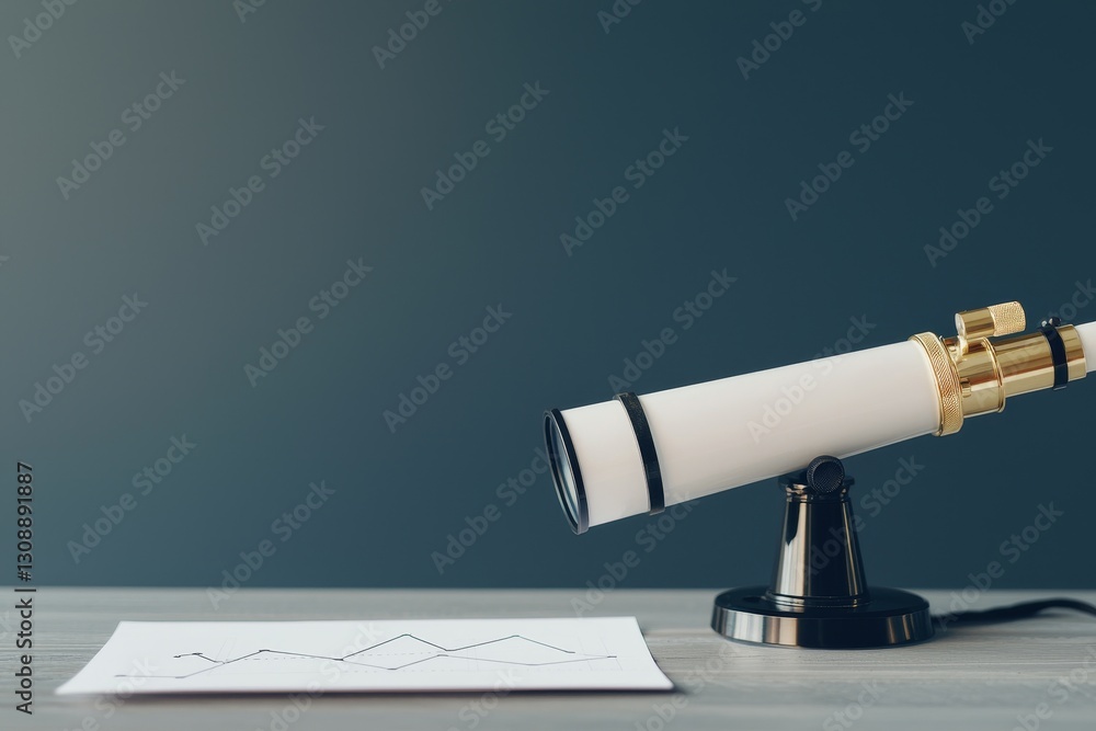 Poster planning with development strategic forecasting concept. telescope focusing on a graph, symbolizing 
